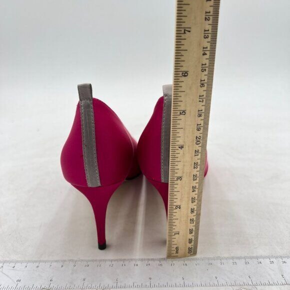 FSJ Hot Pink Pointed Toe Pumps Kitten Heels Slip On Contrast Party Dress Shoes - Picture 4 of 7